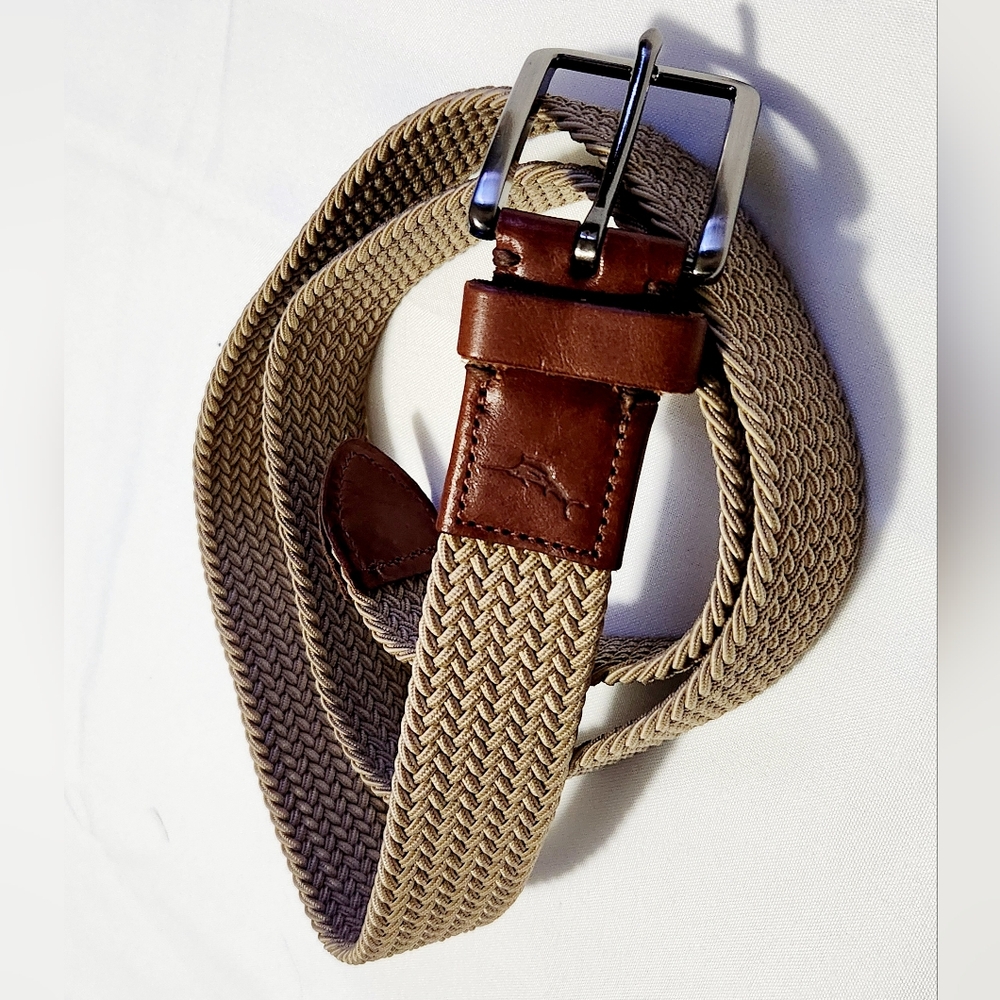 Tommy Bahama Men's Stretch Belt Size L/XL Tan / Brown Leather Trim - Picture 4 of 4